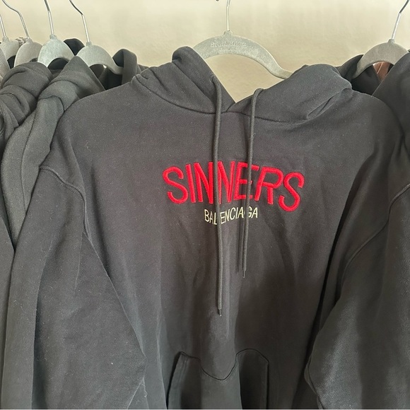 Balenciaga Sinners Black Hoodie with Red and Gold Embroidery L - Picture 16 of 16